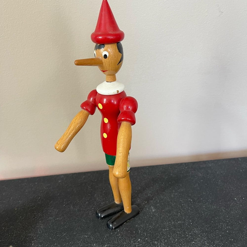 Vintage Wooden Pinocchio Toy Figurine Rare Italy Hand Painted Wood Jointed Rare